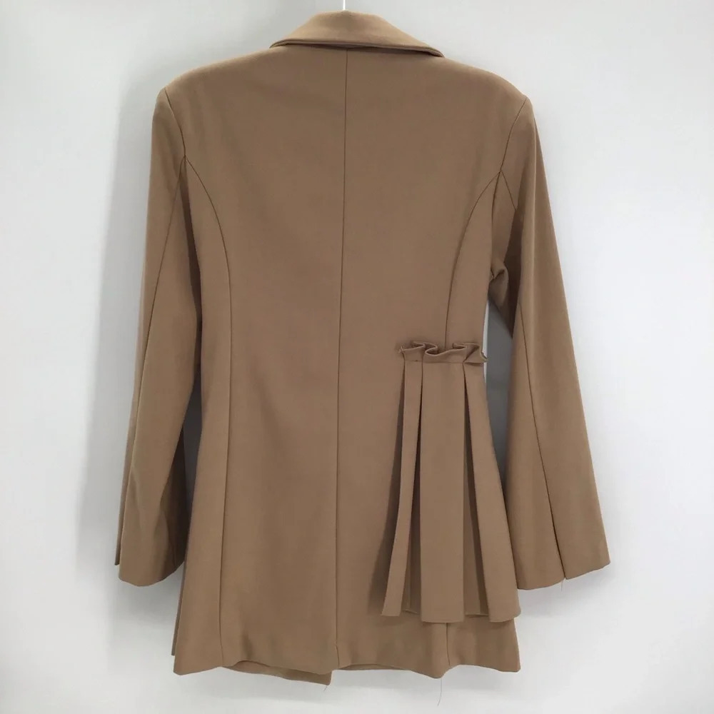 Storets Double Breasted Pleated Vintage Style Chic Blazer Jacket Tan Size Small - Picture 3 of 11